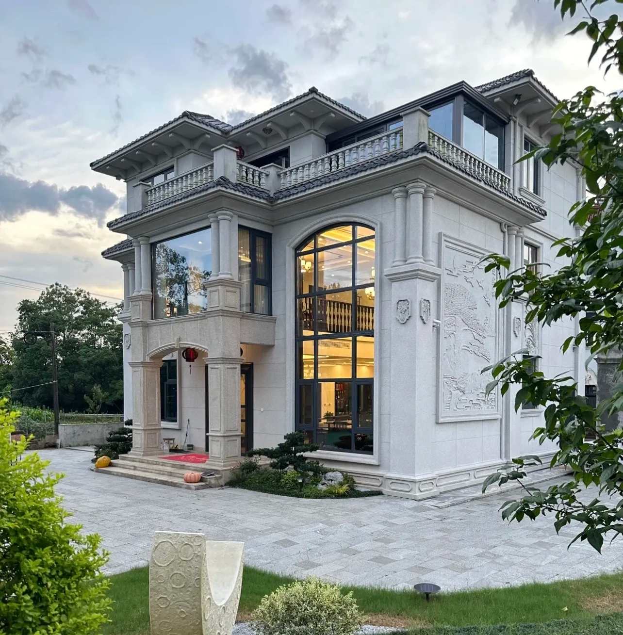 合肥 白麻花岗岩私人别墅干挂石材豪华定制