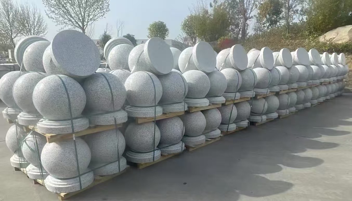 合肥 白麻花岗岩石材圆球，石球，挡车球，隔离球，景观石球，风水球等