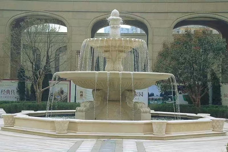 合肥 黄金麻花岗岩异型加工——户外庭院石雕流水喷泉