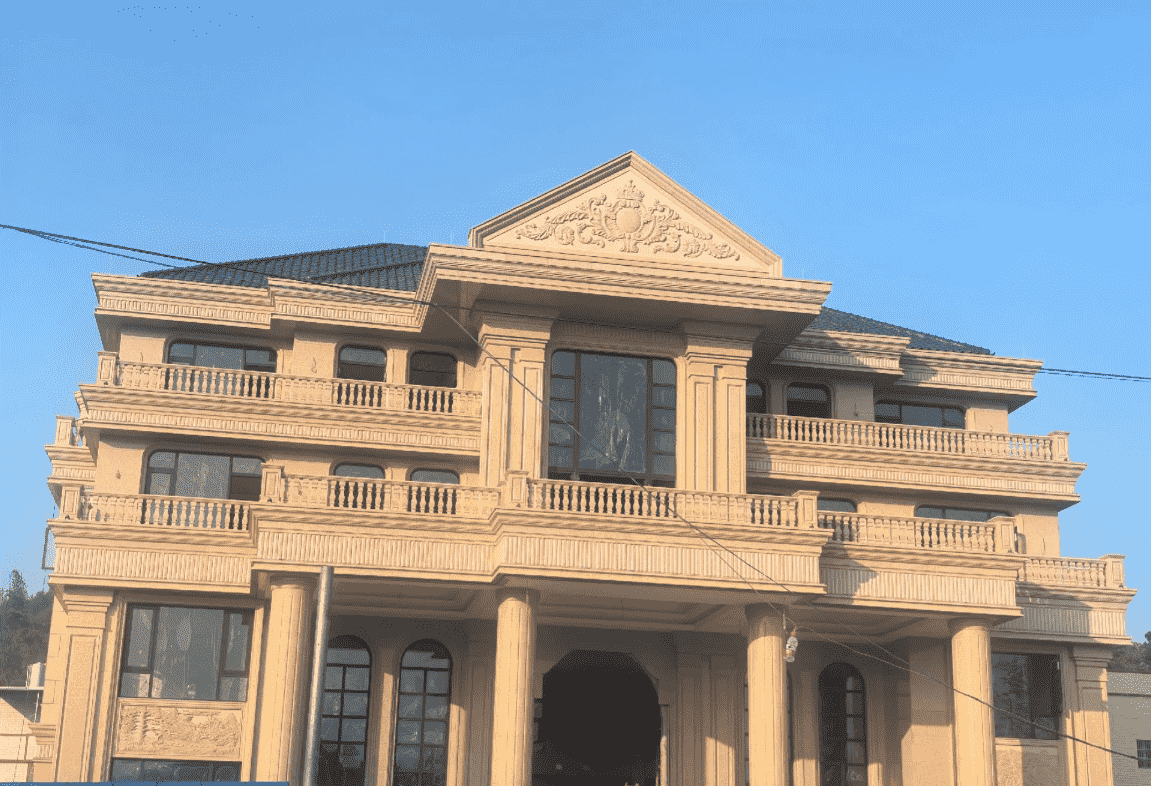 合肥黄金麻别墅外墙干挂石材效果示例